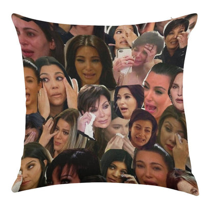 Kardashian's Crying Collage Linen Throw Pillow Cover