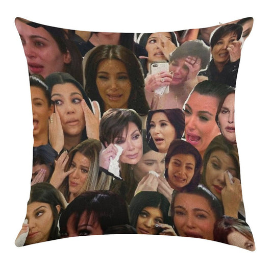 Kardashian's Crying Collage Linen Throw Pillow Cover