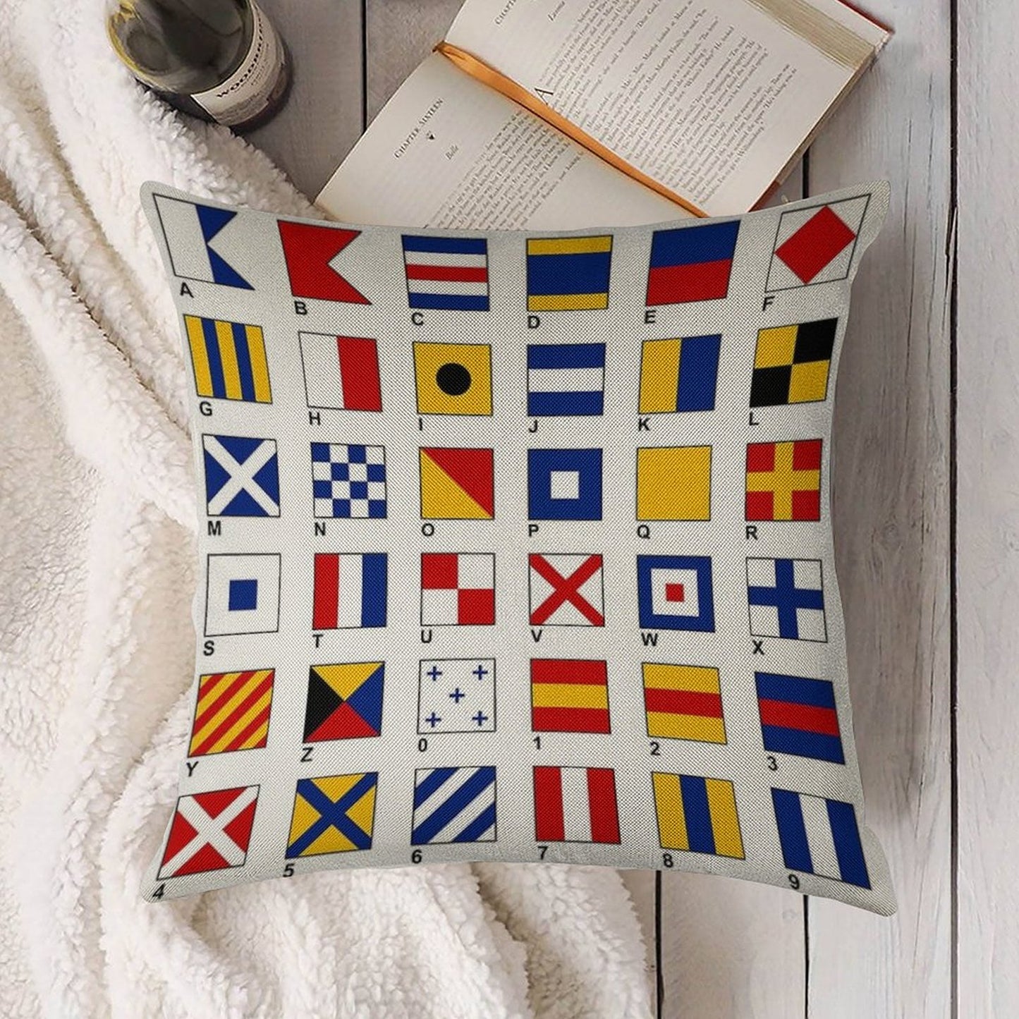 Nautical Flags Linen Throw Pillow Cover