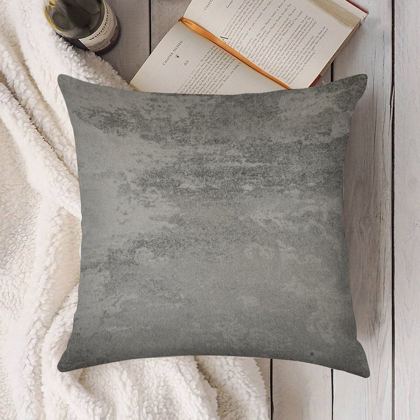Concrete Texture Solid Grey Gray Colour Linen Throw Pillow Cover