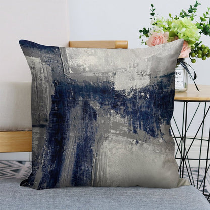 Blue Gray Abstract Linen Throw Pillow Cover