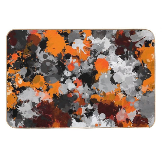 Orange And Grey Paint Splatter Bath Mat