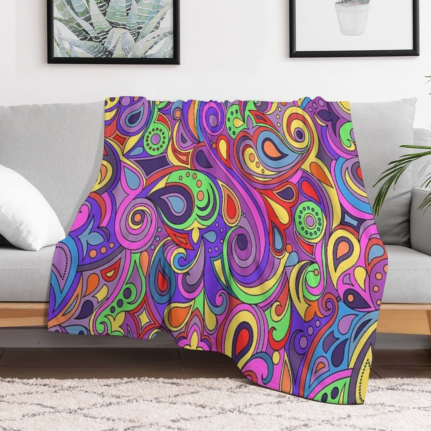 Groovy Psychedelic Hippy Paisley Pattern Throw Blanket