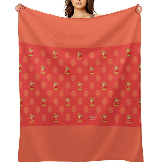 Coral Red Camellia Colorful Print – Cute Cartoon Beaver Taffy Floral Design Throw Blanket