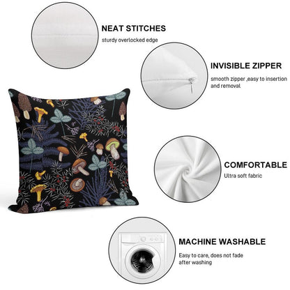 Dark Wild Forest Mushrooms Soft Anti-Pilling Throw Pillow