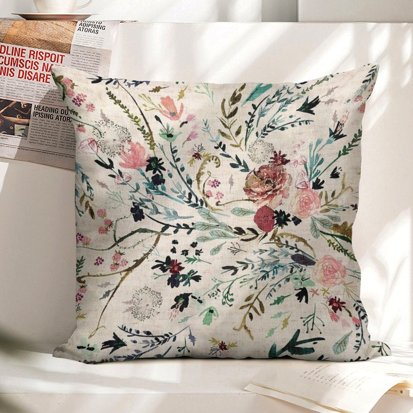 Fable Floral Linen Throw Pillow Cover