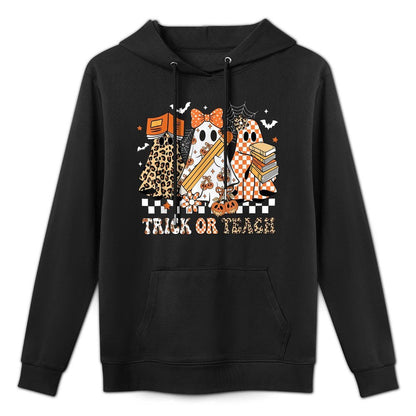 Trick Or Teach Groovy Teacher Halloween Floral Ghost All-Day Comfort Hoodie