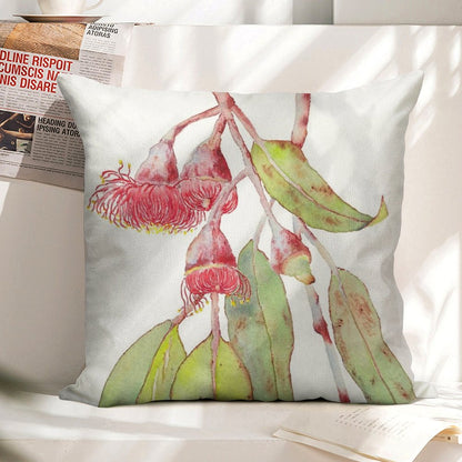 Flowering Silver Princess Eucalyptus Watercolor Linen Throw Pillow Cover