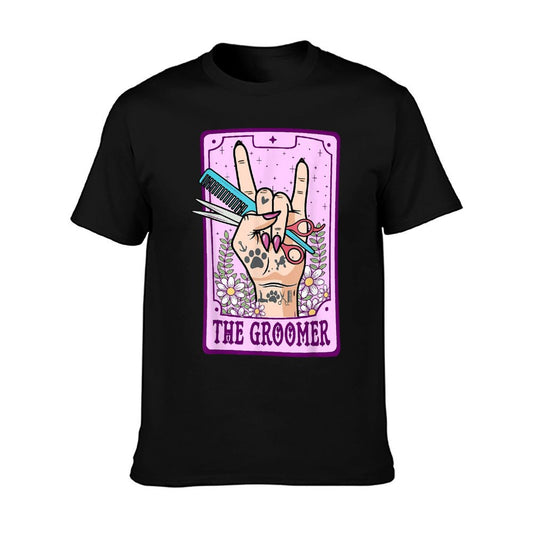 Funny Dog Groomer Tarot Cards Unisex-Adults Dog Lovers Dog Groomers Black Small Modern Cartoon Fun T-Shirt