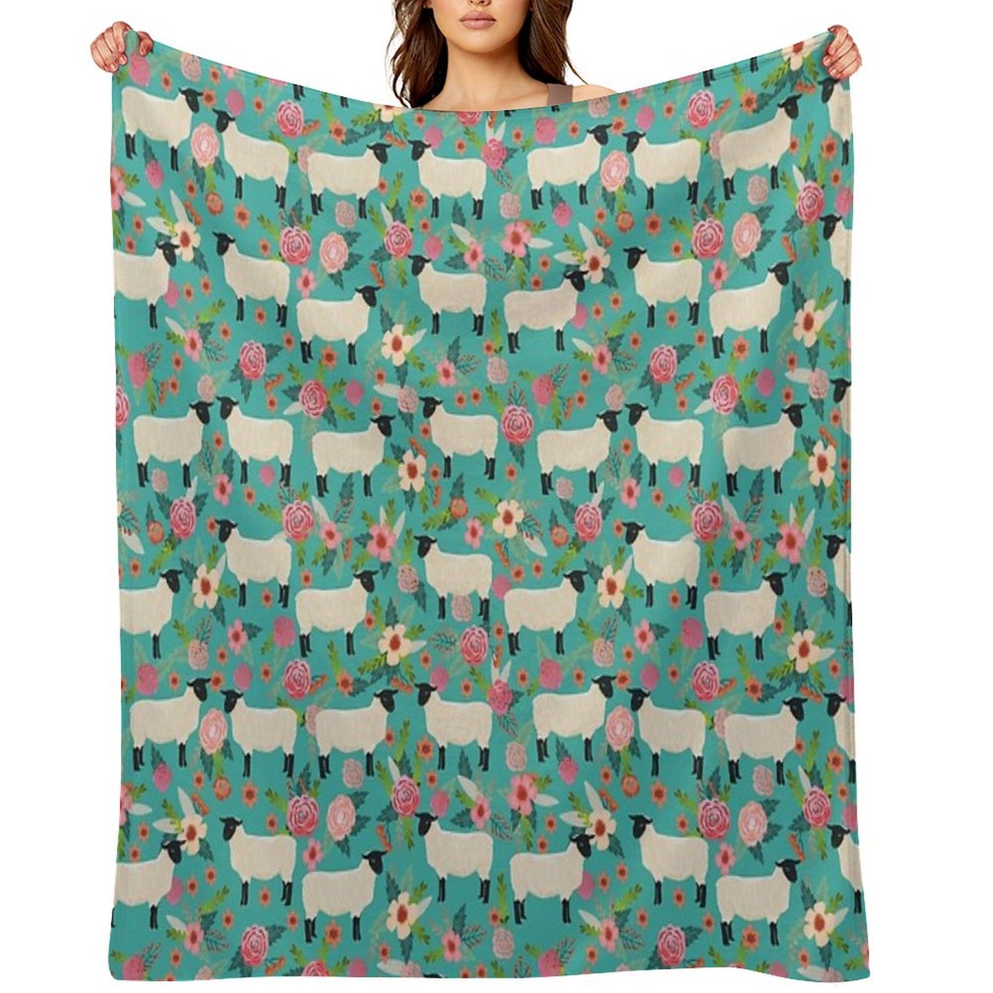 Sheep Farm Sanctuary Florals Pattern Cute Gifts for Animal Lovers Throw Blanket