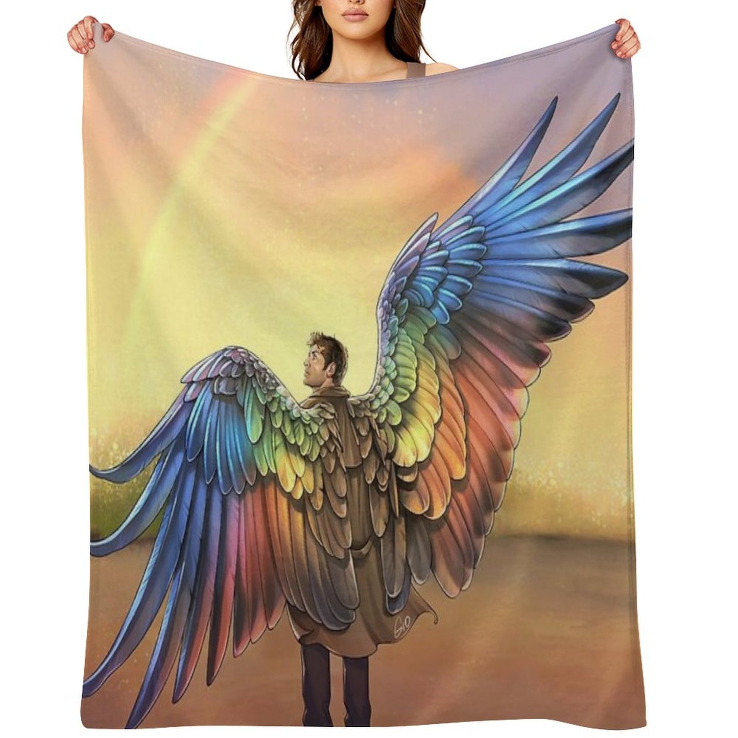 Rainbow Angel Throw Blanket