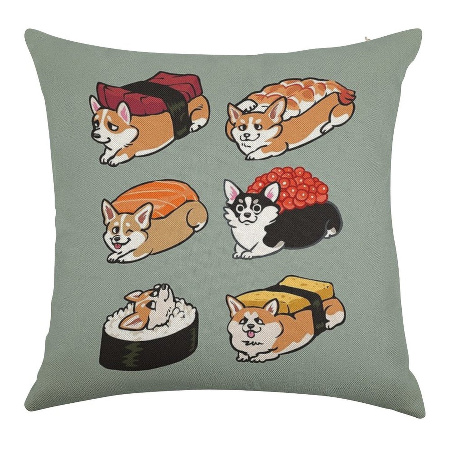 Sushi Corgi Linen Throw Pillow Cover