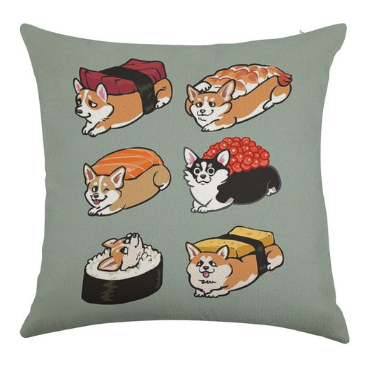 Sushi Corgi Linen Throw Pillow Cover