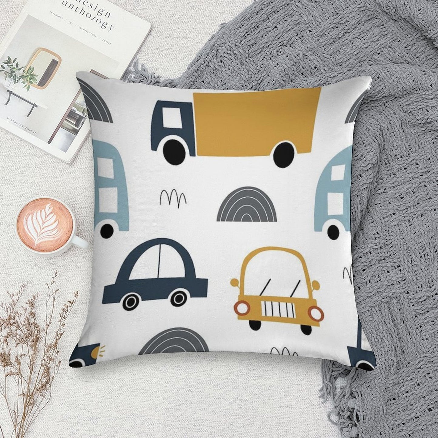 Kids Cars And Trucks Soft Washable Throw Pillow