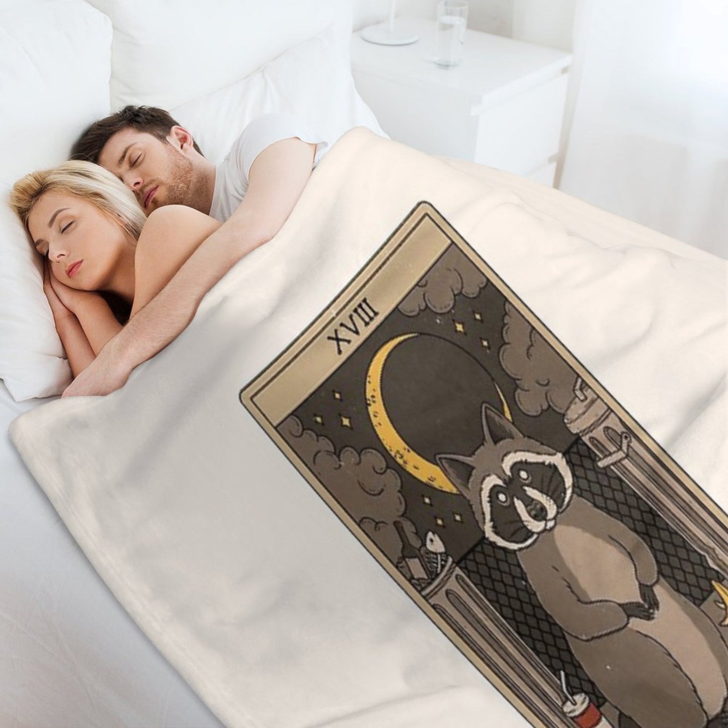 The Moon - Raccoons Tarot Throw Blanket