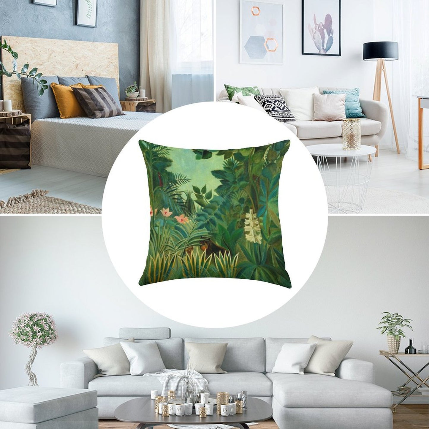Henri Rousseau The Equatorial Jungle, 1909 Linen Throw Pillow Cover
