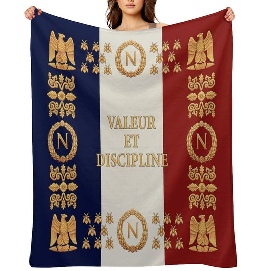 Napoleonic French Regimental Flag Valeur Et Discipline Throw Blanket