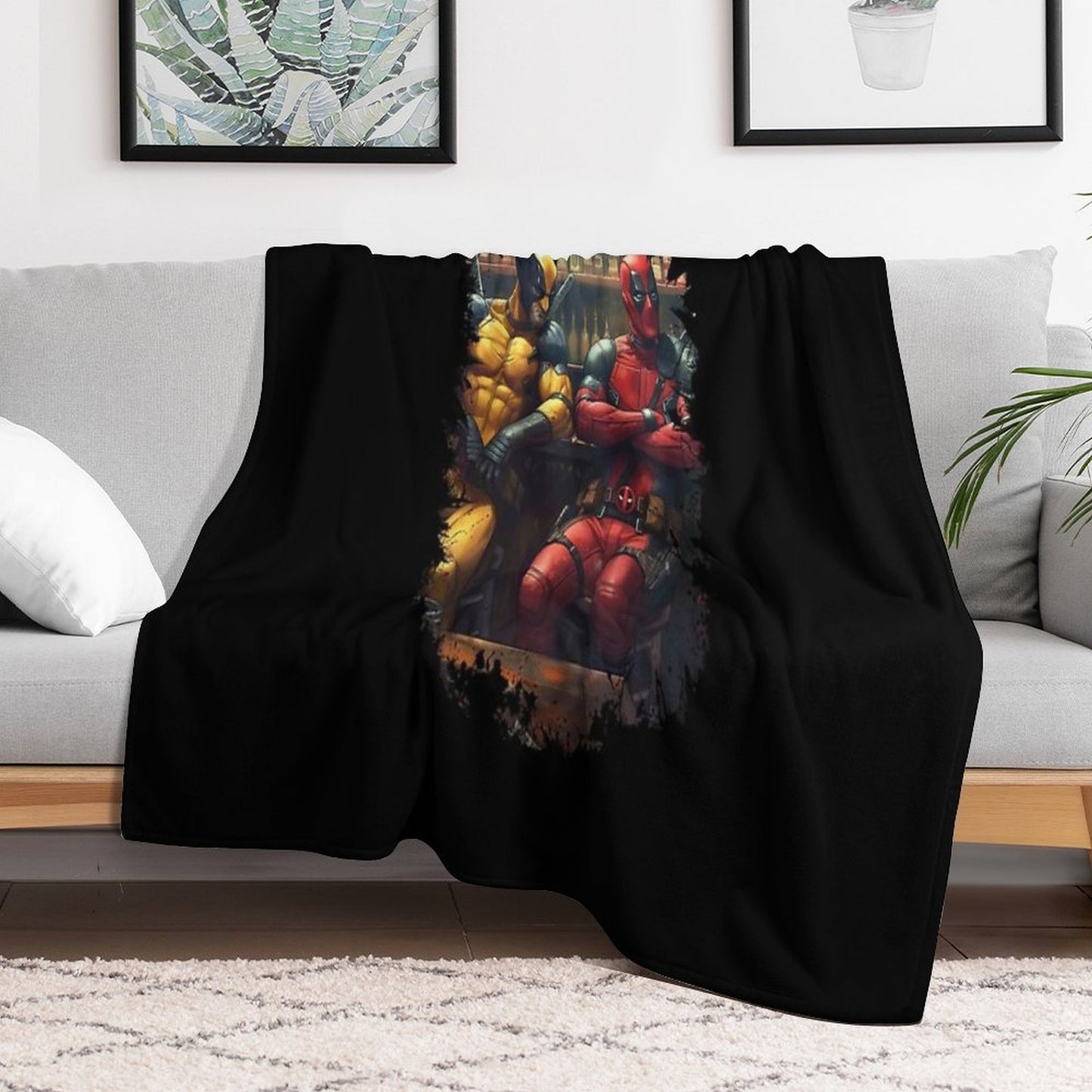 Two Superheroes Drinking in A Bar Throw Blanket