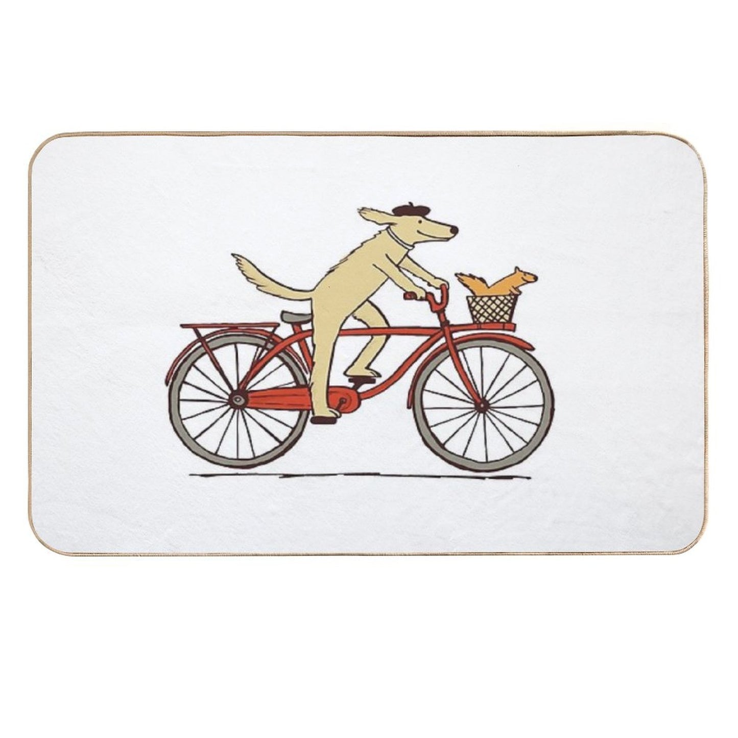 Dog And Squirrel Are Friends  Whimsical Animal Art  Dog Riding A Bicycle  Easy To Clean Bath Mat