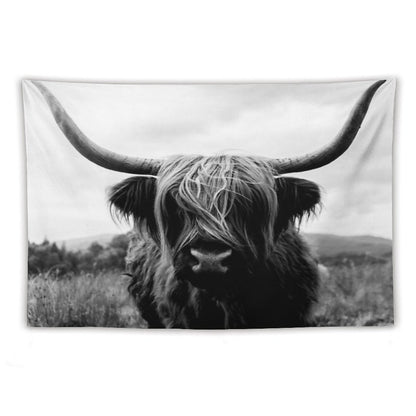 Scottish Highland Cattle - Black And White Animal Photography Tapestry