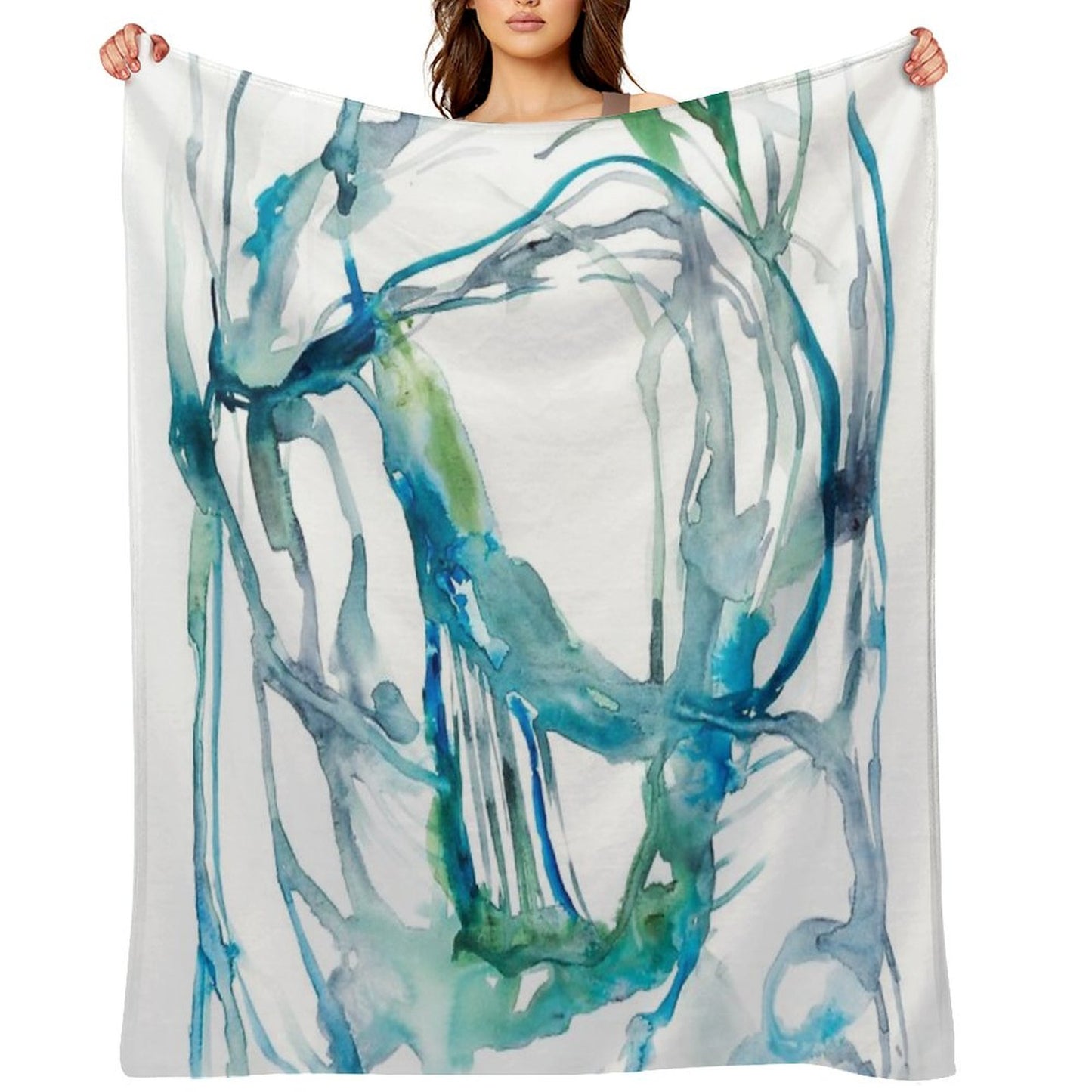 Blue Abstract Watercolor Painting Throw Blanket