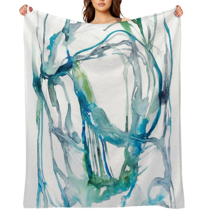 Blue Abstract Watercolor Painting Throw Blanket