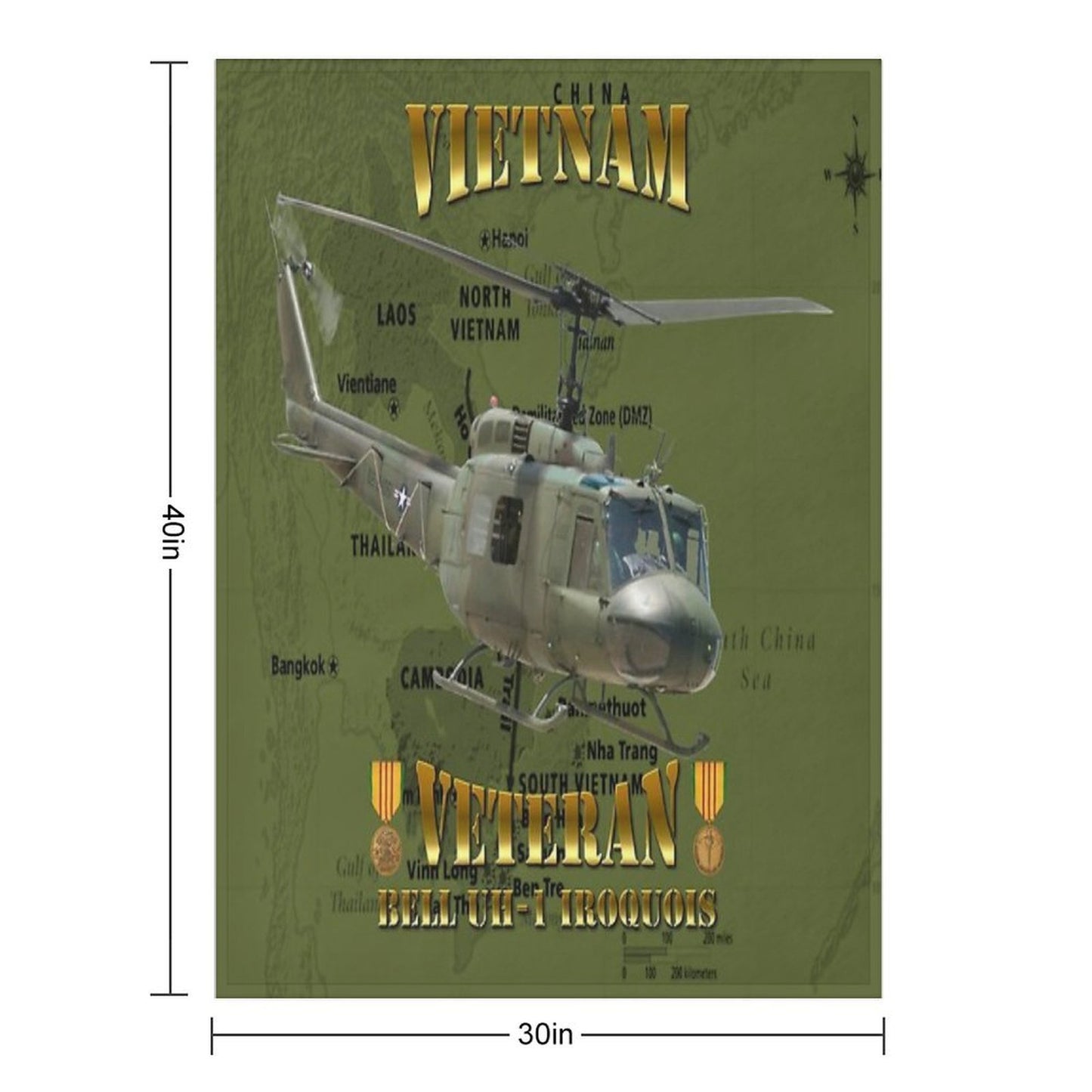 UH-1 Iroquois 'Huey' Vietnam Veteran Throw Blanket