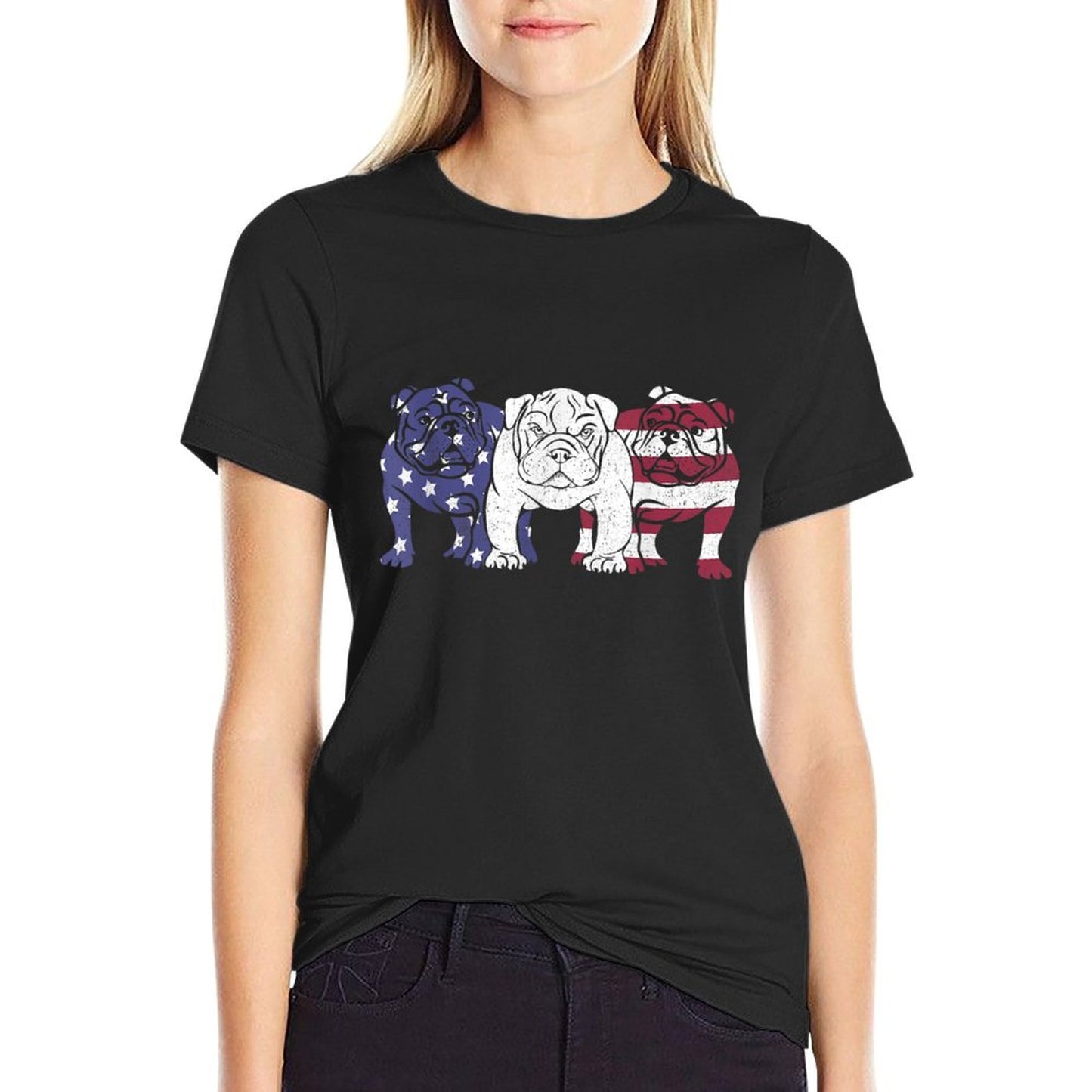 Unique English Bulldog Dog American Flag Retro Puppy Lover T-Shirt