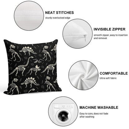 Dinosaur Fossils in Black Soft Shrink-Resistant Throw Pillow