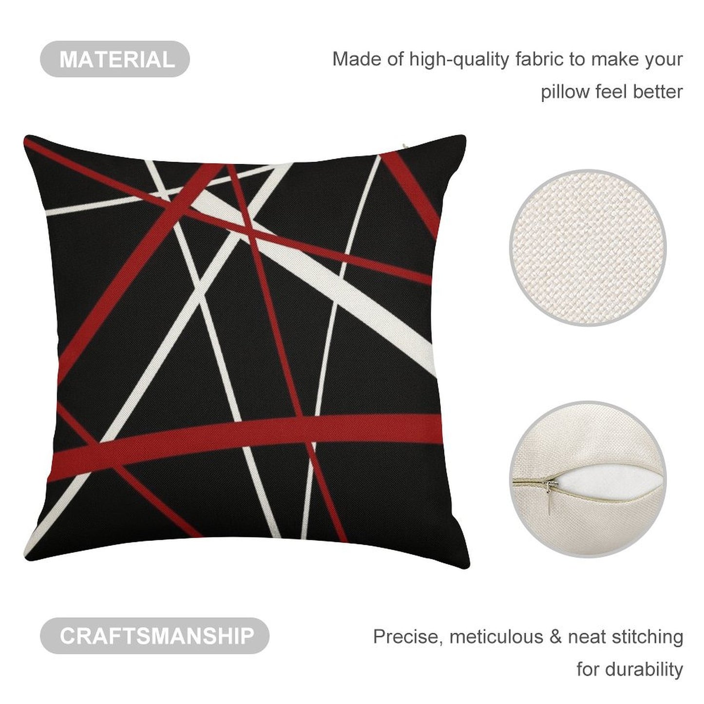 Red And White Strips Against A Black Background Linen Throw Pillow Cover