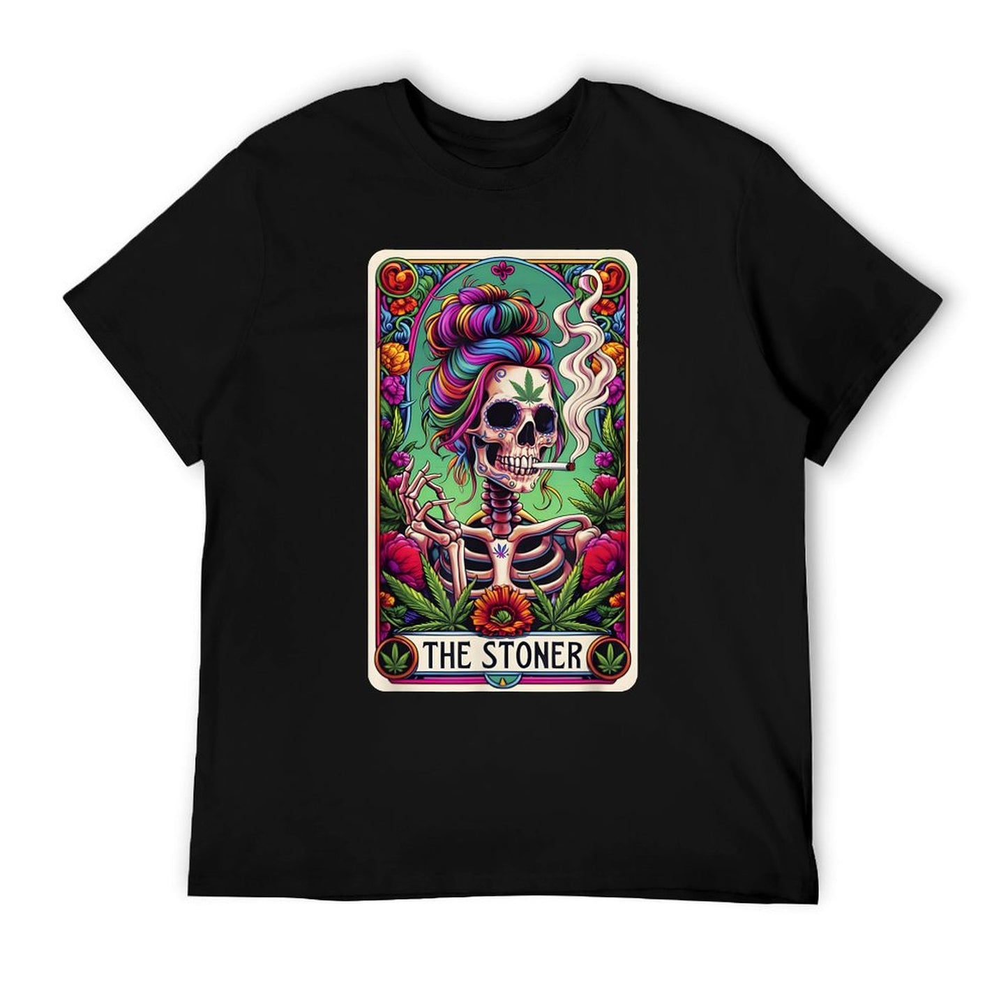 The Stoner Retro Style 420 Cannabis Weed Skeleton Tarot Card T-Shirt