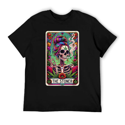 The Stoner Retro Style 420 Cannabis Weed Skeleton Tarot Card T-Shirt