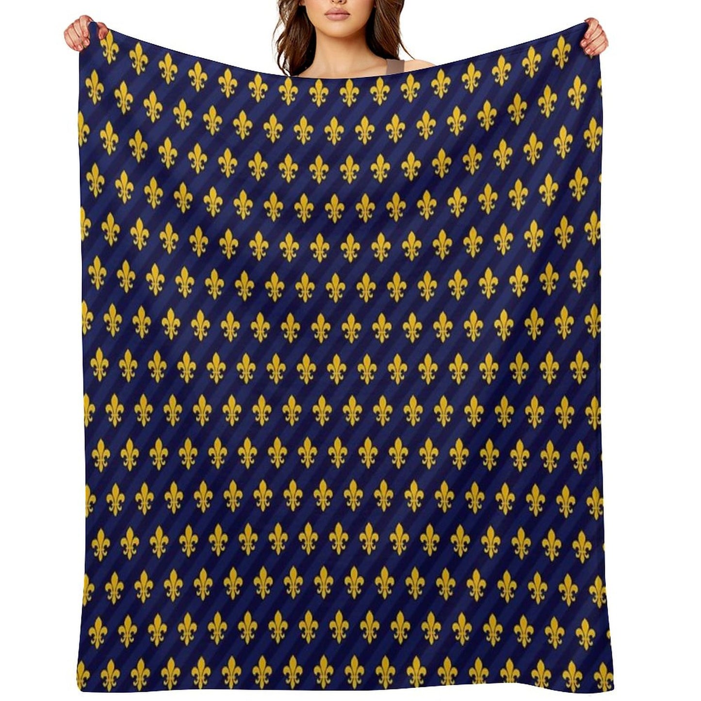 Fleur De Lys Gold Blue Larger Throw Blanket