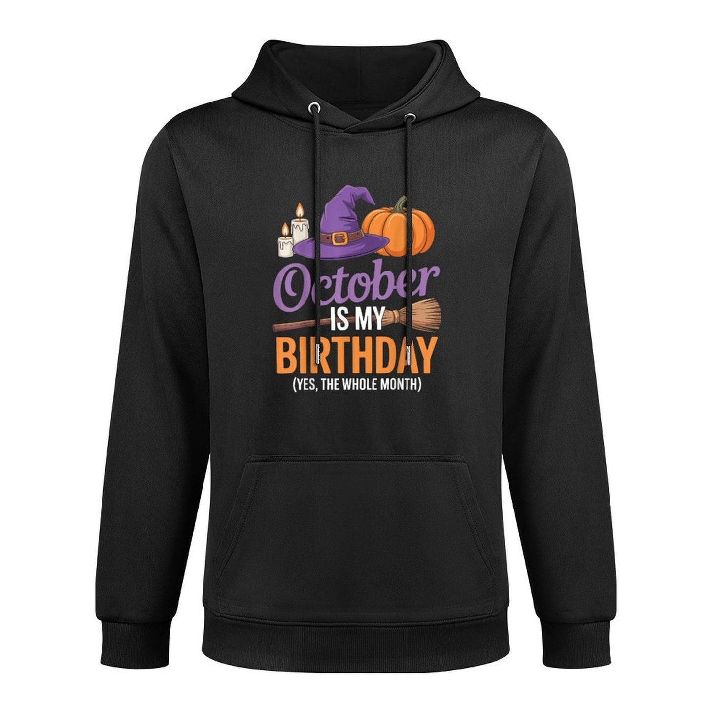 October Is My Halloween Birthday Spooky Broom Pumpkin Medium-Weight Fabric Hoodie