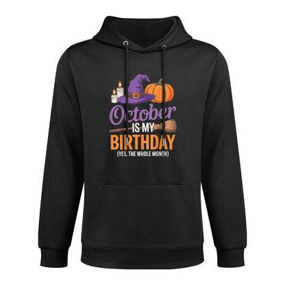 October Is My Halloween Birthday Spooky Broom Pumpkin Medium-Weight Fabric Hoodie