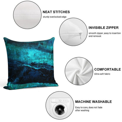 Beneath - Abstract in Navy Blue And Turquoise Soft Durable Construction Throw Pillow