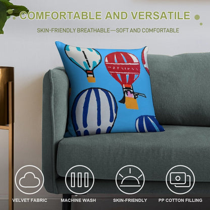 Hot Air Balloons - Blue Soft Ultra-Soft Texture Throw Pillow