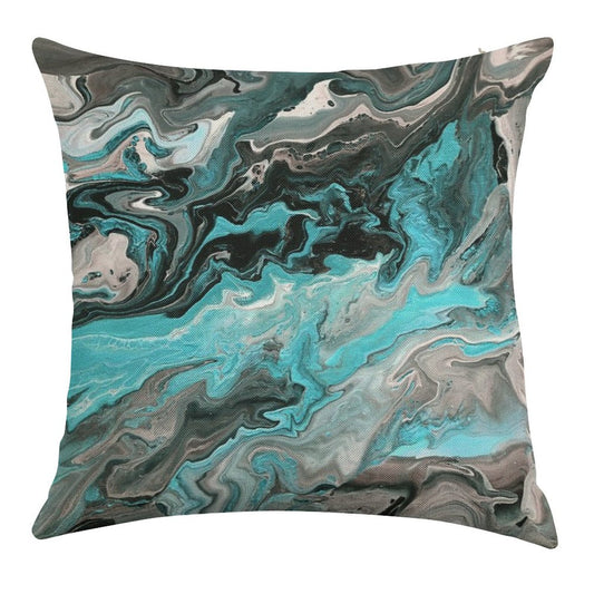 Turquoise Vein Marble Linen Throw Pillow Cover