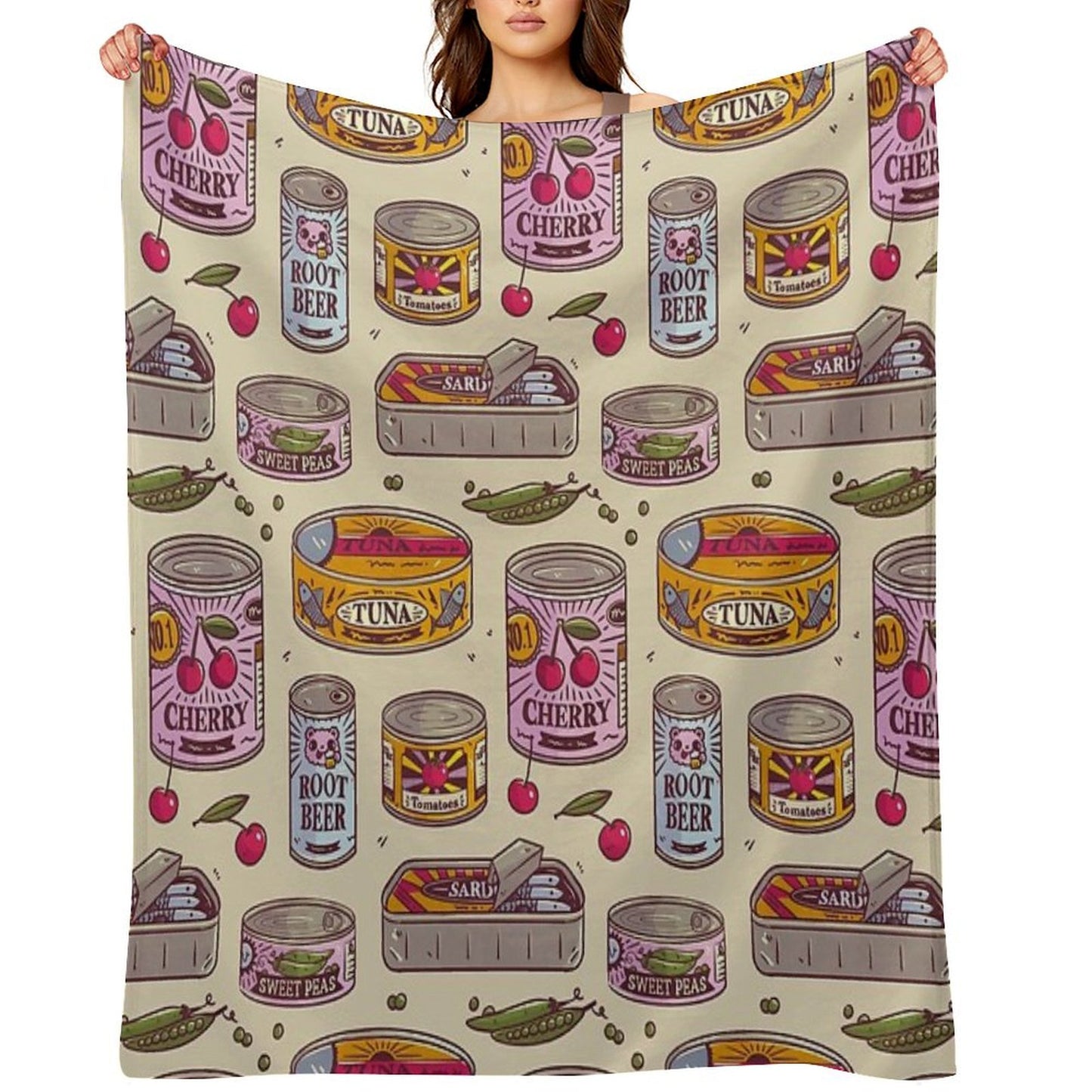 Vintage Canned Goods Pattern Throw Blanket