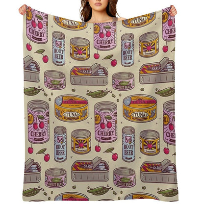 Vintage Canned Goods Pattern Throw Blanket