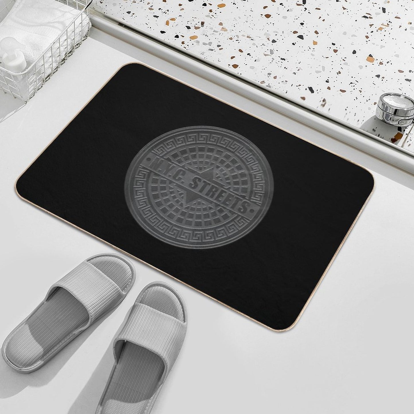 Manhole Covers NYC Black Durable Bath Mat