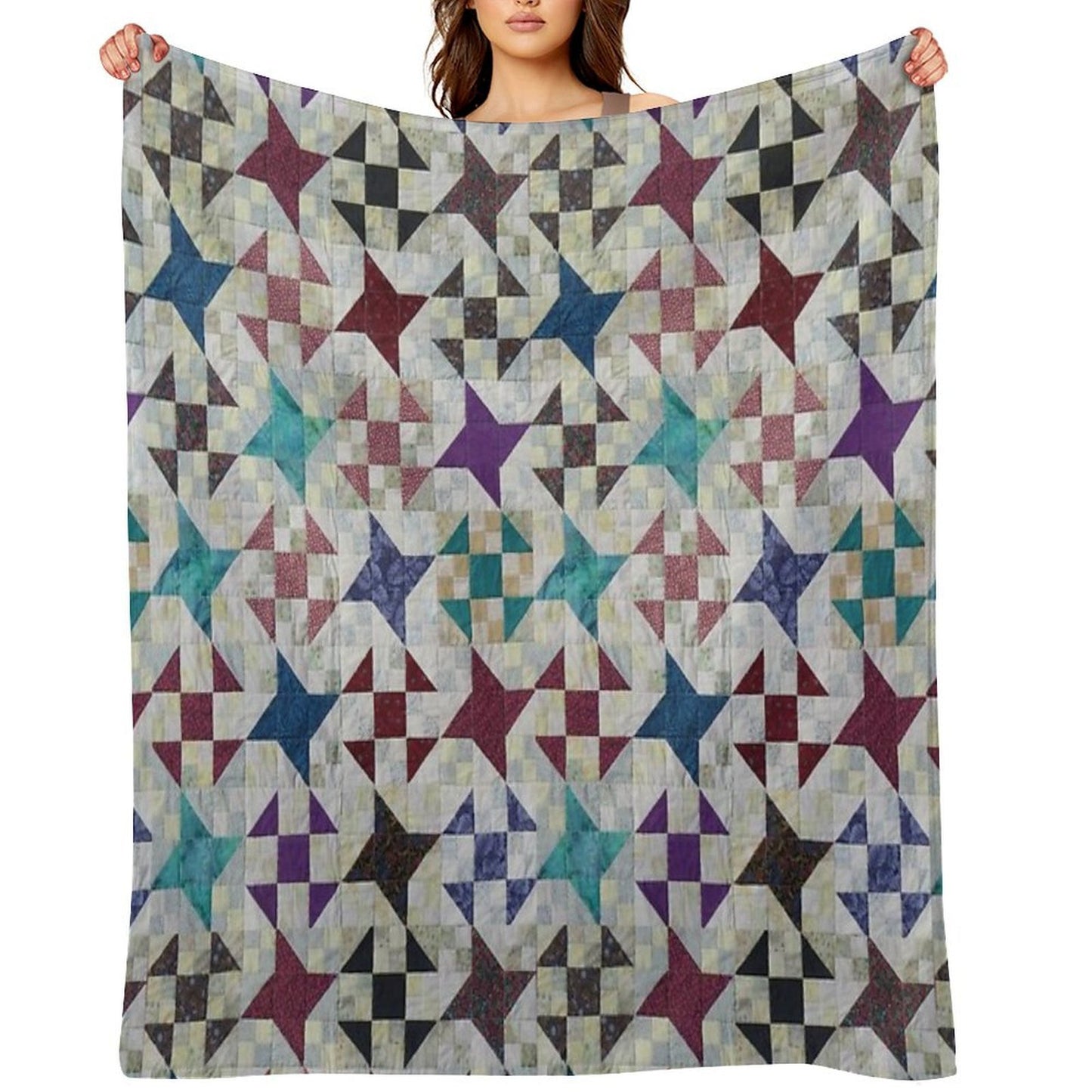 Churn Dash And Falling Stars Quilt Throw Blanket