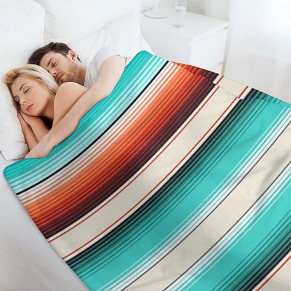 Navajo White, Turquoise And Burnt Orange Southwest Serape Blanket Stripes Throw Blanket