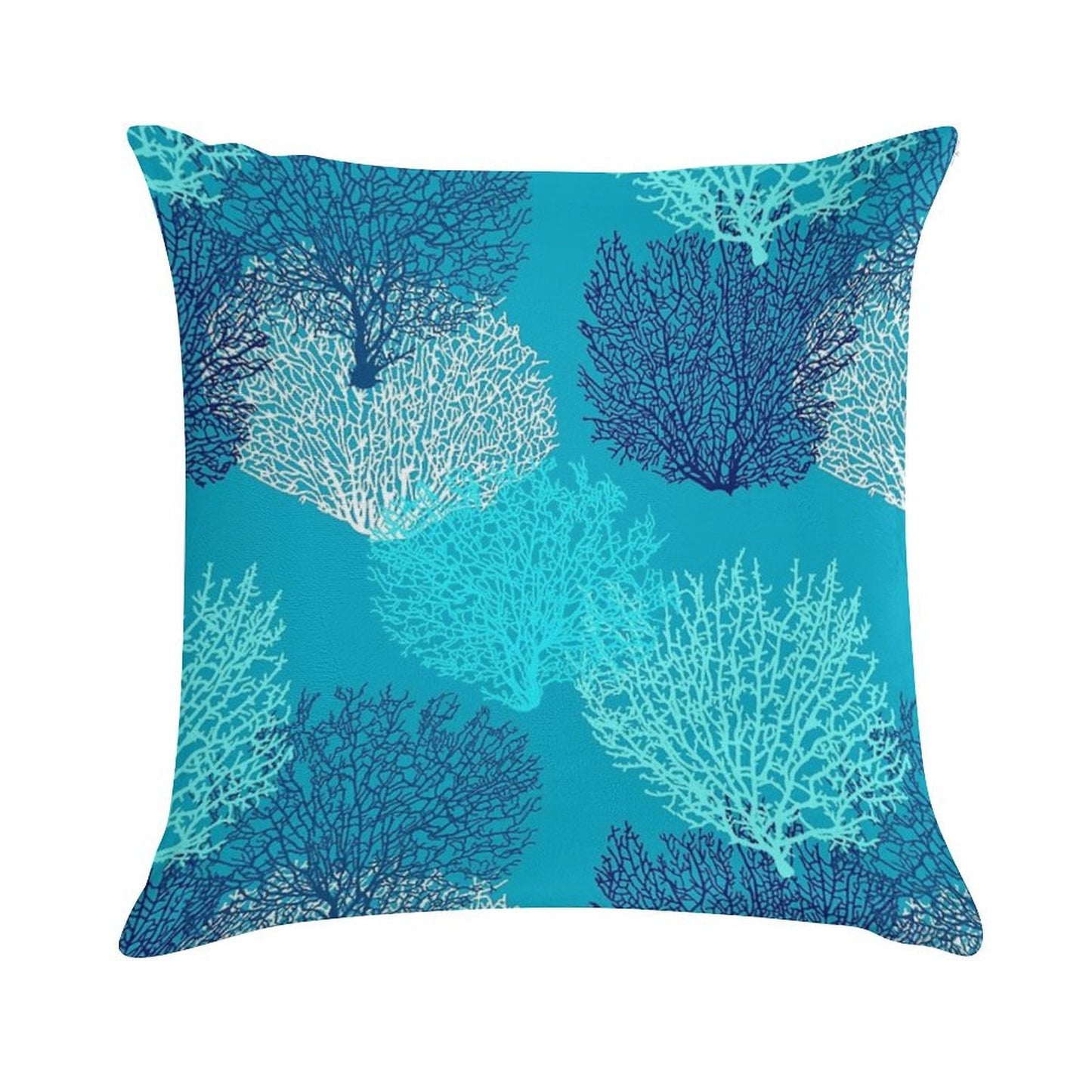 Fan Coral Print, Turquoise, Aqua And Cobalt Blue Soft Durable Construction Throw Pillow