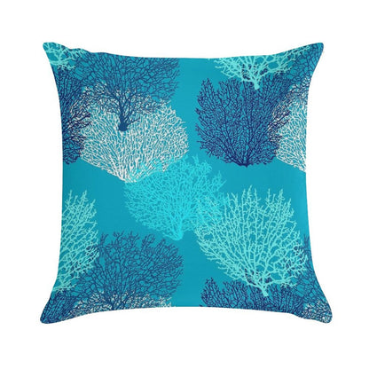 Fan Coral Print, Turquoise, Aqua And Cobalt Blue Soft Durable Construction Throw Pillow