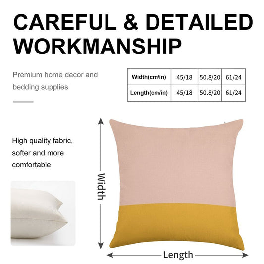 Blush Pink And Mustard Yellow Minimalist Color Block Linen Throw Pillow Cover