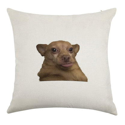 Blep Dog Linen Throw Pillow Cover