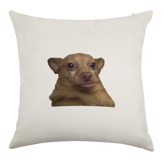 Blep Dog Linen Throw Pillow Cover