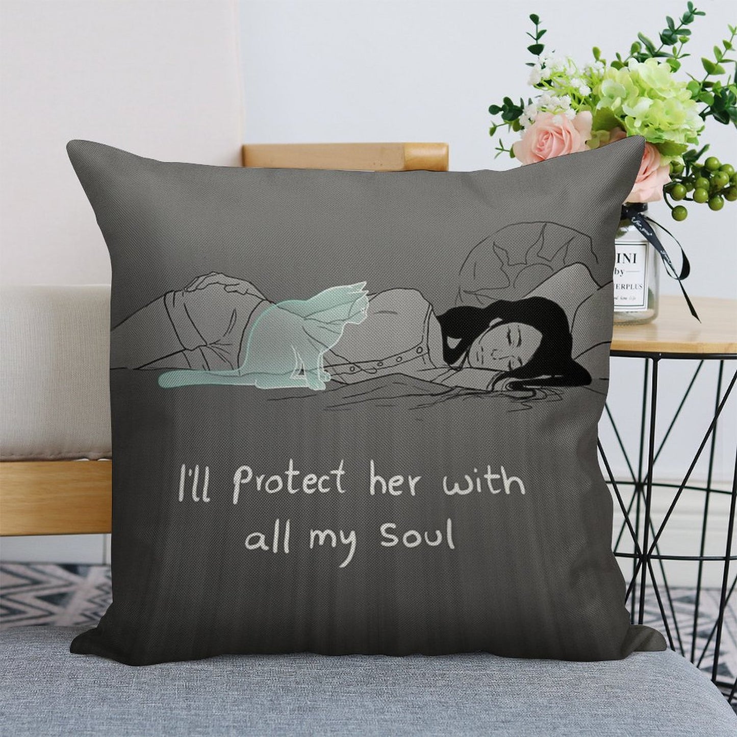Guardian Soul Linen Throw Pillow Cover