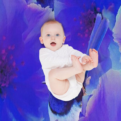 Bluetiful - Spot The Wren - Blossom Floral & Blue Wren Behind Black Throw Blanket